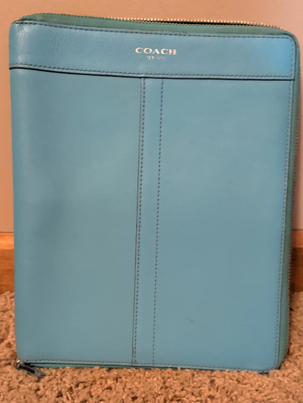 Coach Light Turquoise Leather Zip Tablet Case